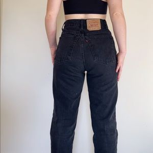 High Waisted Vintage Black Levi Straight Leg Jeans